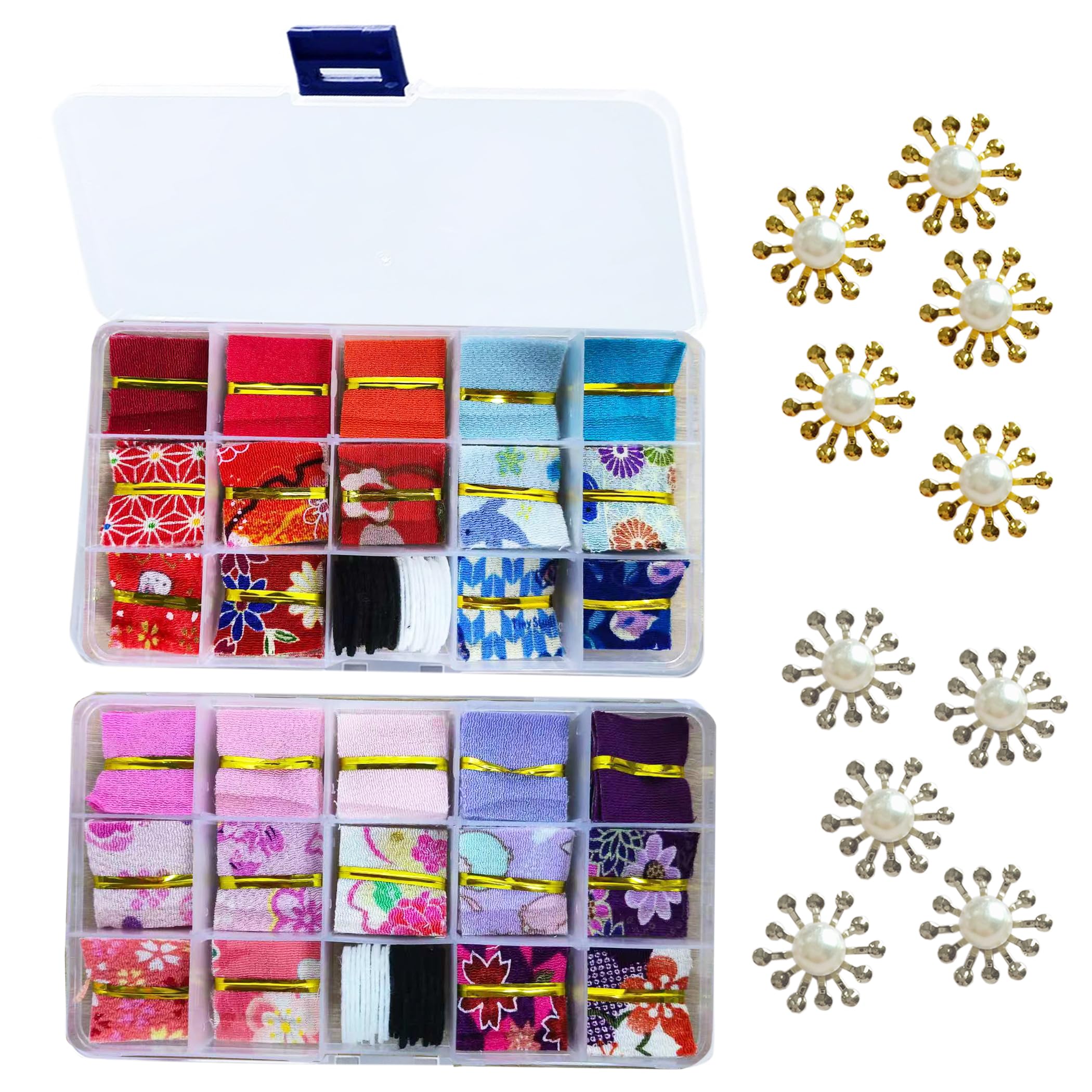 

EdisonBrain Tsumami Zaiku Fabric Set of 280 Pieces in 28 Chirimen Floral Base with Japanese Solid Beginner Craft Kit for DIY Crafts Pre-Cut Colors,