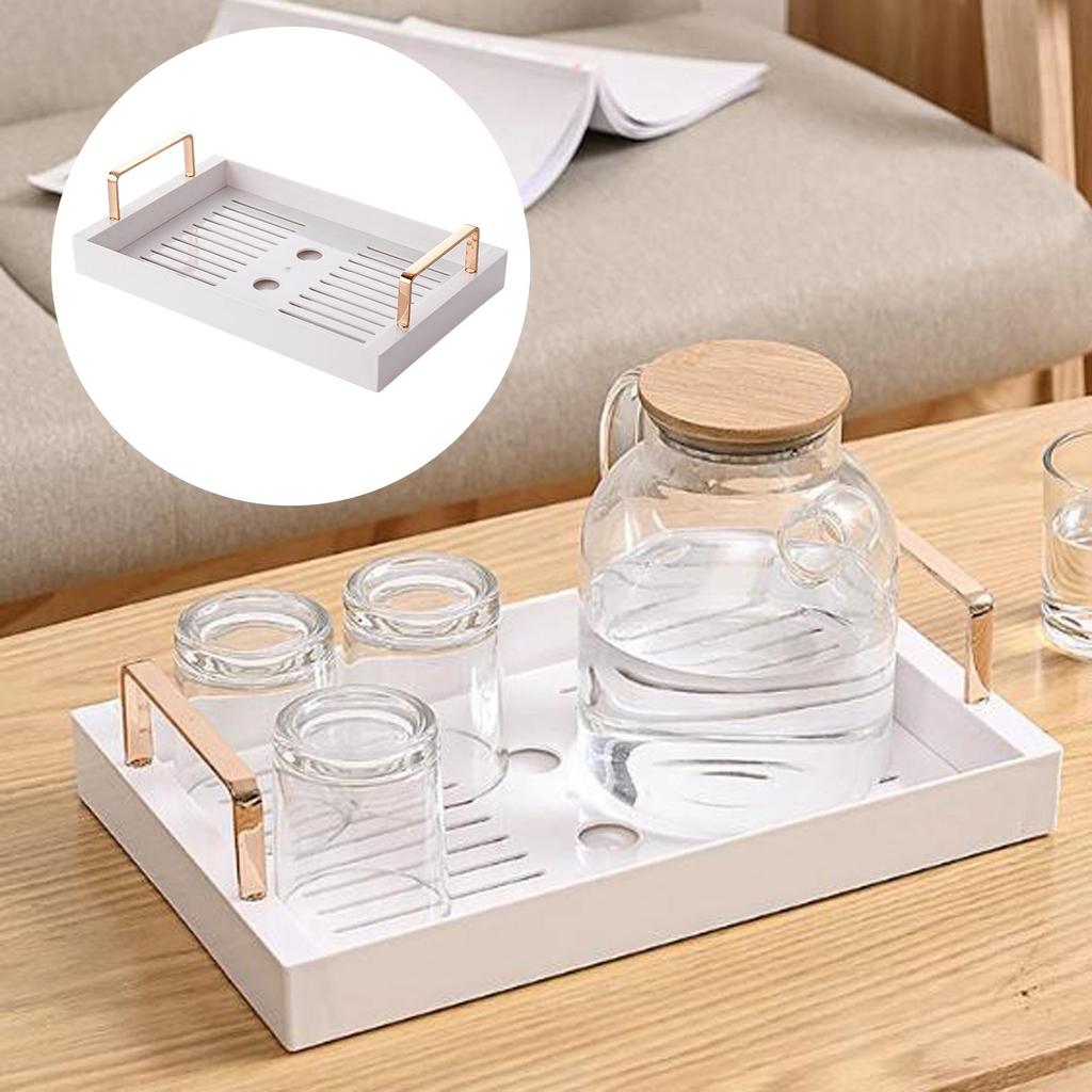 Serving tray Rack with Handles Modern Elegant Cup Holder for Countertop Household , Drain White