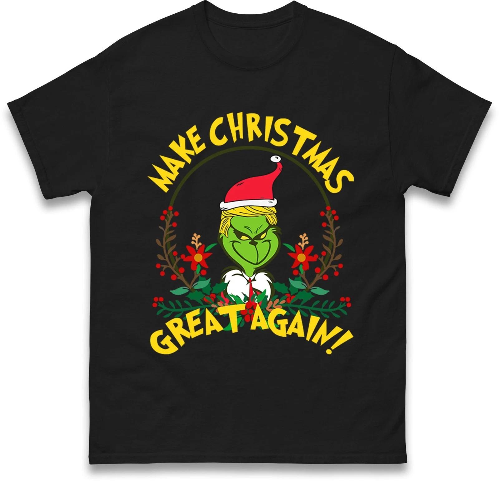 Donald Trump Christmas T-Shirt MAGA Make Christmas Great Again Funny Quoting Top L