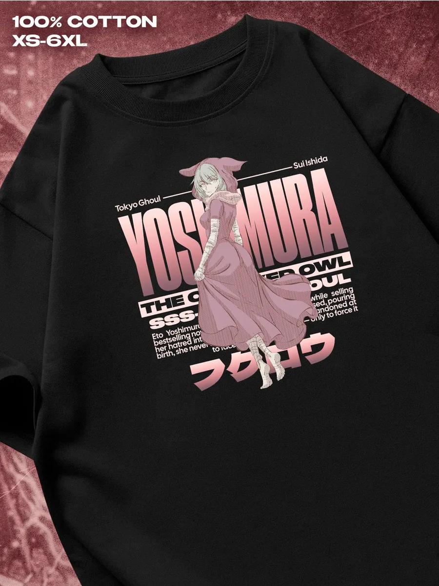 

Аниме Токийский гуль Ёсимура черная футболка Мужская футболка Женские футболки с принтом букв Футболка с короткими рукавами Повседневная уличная футболка Топ S