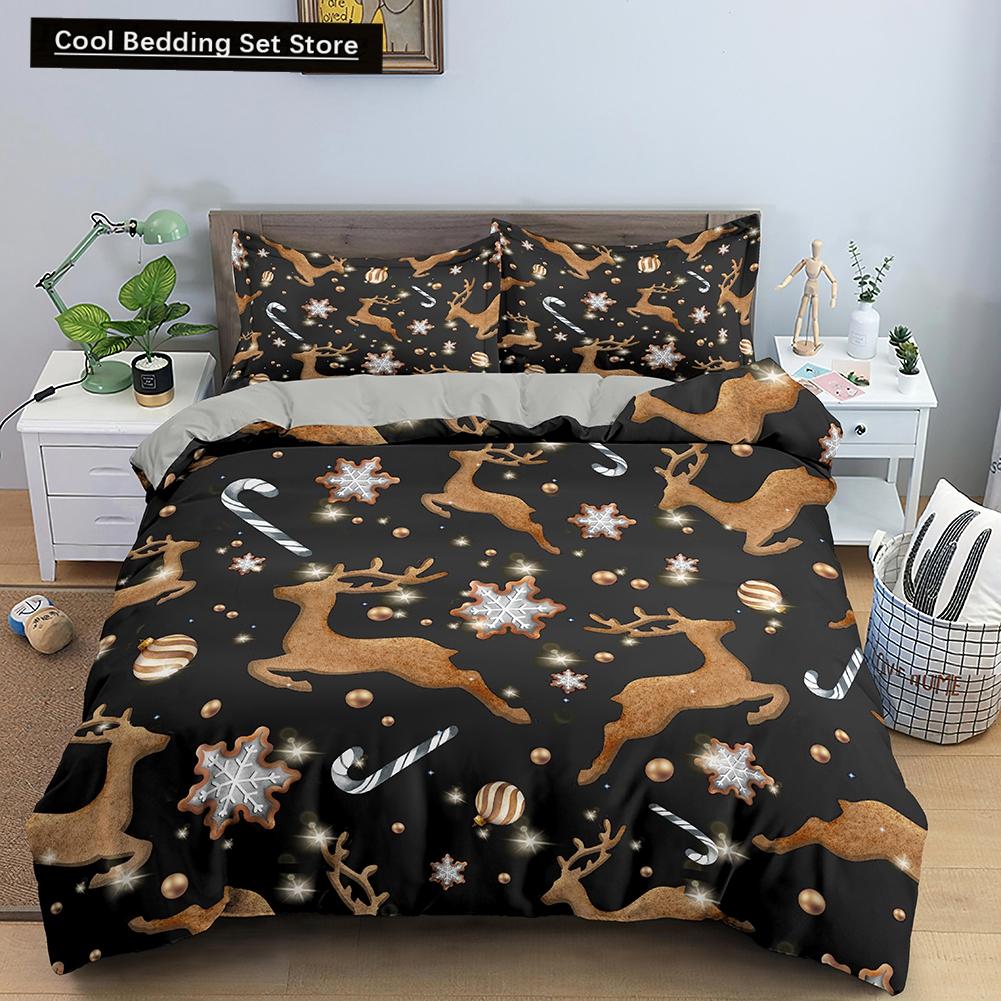 3D Christmas King Queen Duvet Cover Set Kids Cartoon Merry Christmas Red Quilt Cover 2/3pcs Polyester Beddings Set Single Double
