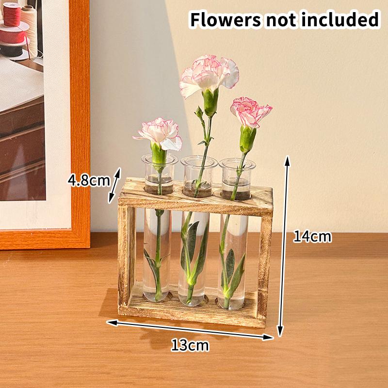 

1 Набор Креативный Контейнер для Гидропонных Растений с Деревянной Рамой Прозрачная Ваза-Пробирка Бонсай Домашний Декор для Рабочего Стола Ручная Работа