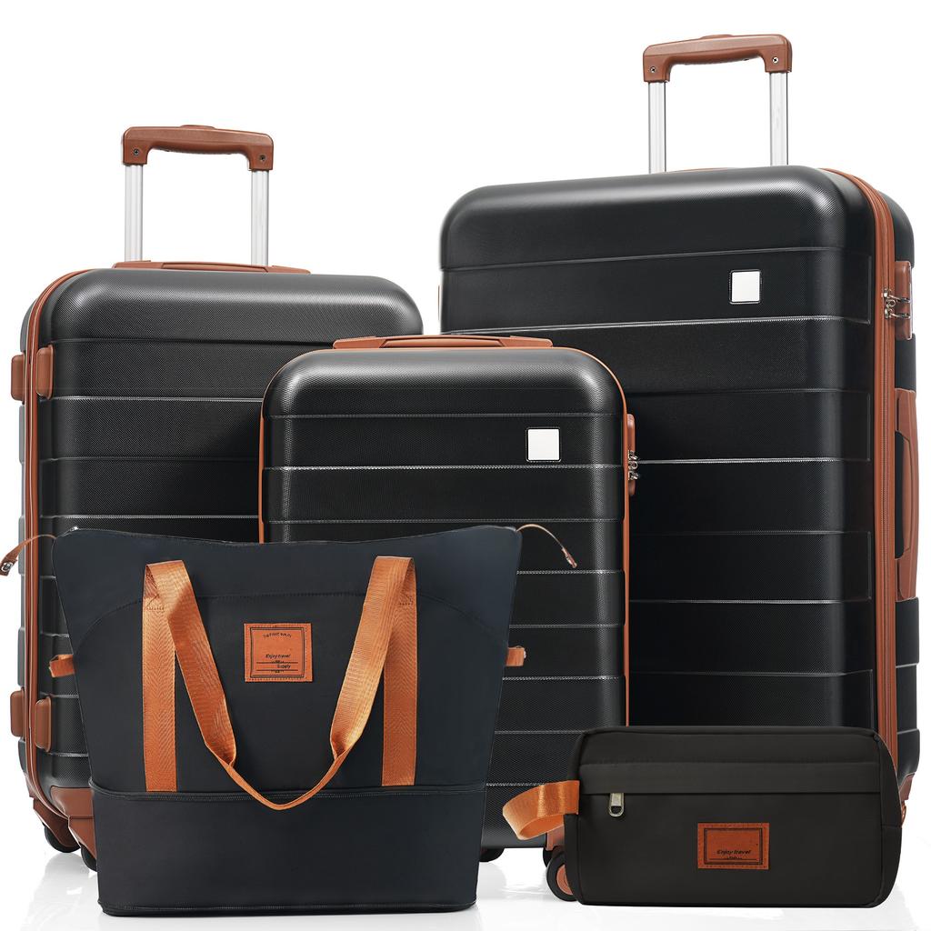 Suitcase Set, M-L-XL Set, ABS Hard-Shell Suitcase, Durable Suitcase Sets, Suitcase with Spinner Wheels and Lock, with Toiletry Bag, Black