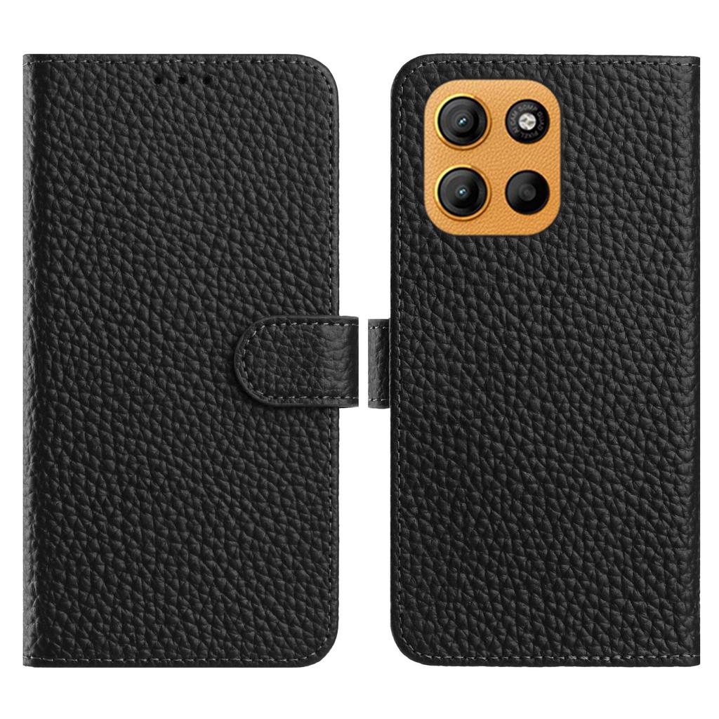 For Motorola Moto G15 Power 4G/G15 4G Case Wallet Stand Litchi Texture Genuine Cow Leather Flip Phone Cover