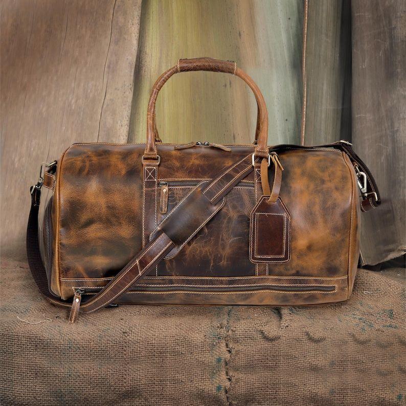 Mens Travel Bag Full Grain Leather Duffle Bag With Shoe Compartment Personalized Weekend Luggage Bag Christmas Gift Carry on Cabin Bag