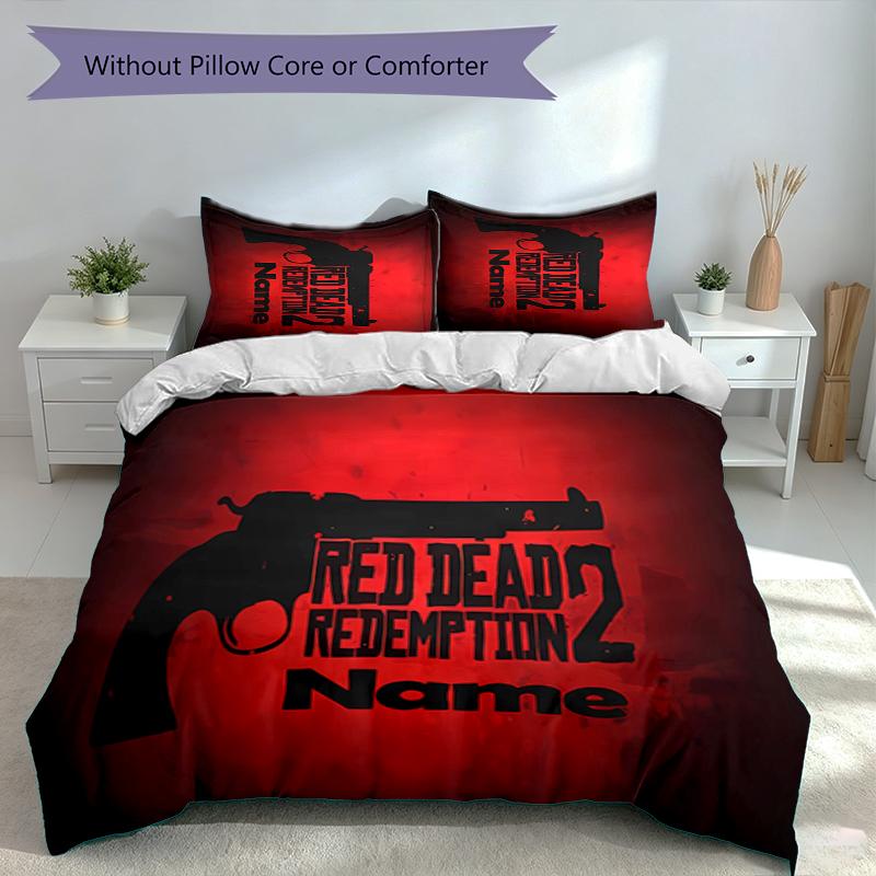 3-teiliges Bettwäsche-Set mit individuellem Namen, inspiriert von Red Dead Redemption, Enthält 1 Bettbezug und 2 Kissenbezüge, Schlafzimmerdekoration für alle Jahreszeiten