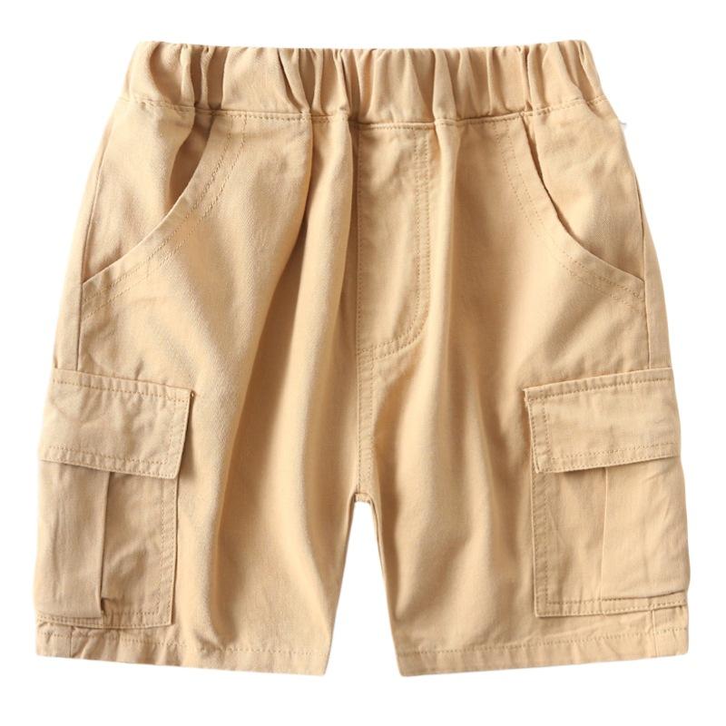 Boys' Cropped Pants Summer Children's Clothing Pants Children's Solid Color Pocket Pants Fashionable Contrasting Stripes Shorts