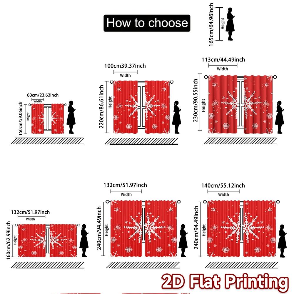 Set Of 2 Flat Printing Curtains Without Rod Snowflake Curtain Christmas Festival Fashion Prints Sheer Made Polyester