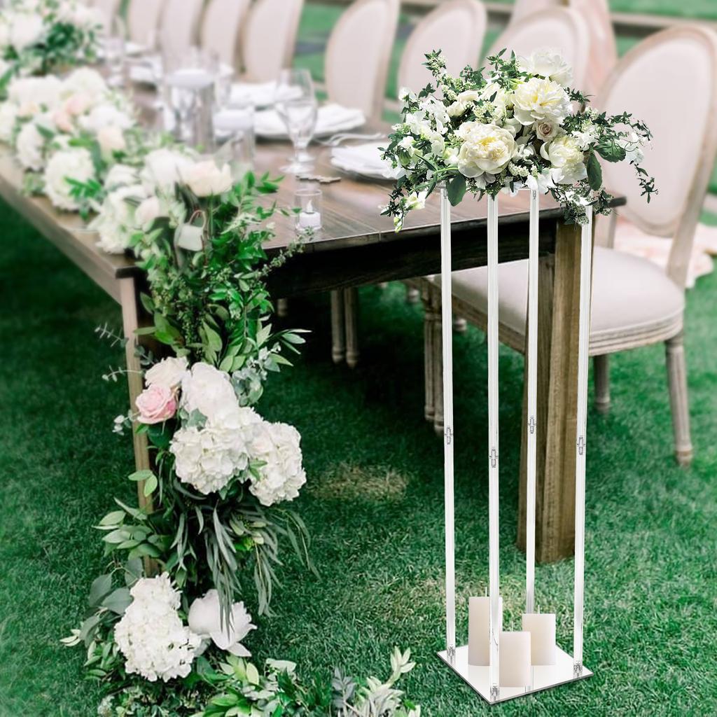 100cm Acrylic Flower Stand, 25x25x100cm Wedding Geometric Flower Vase Column, Modern Rectangular Table Centerpiece for Wedding