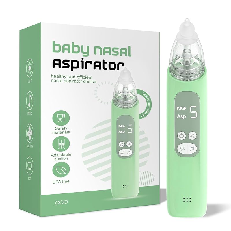 Baby Nasal Aspirator, Electric Nose Sucker with 5 Levels Suction, Soothing Light & Nursery Rhymes