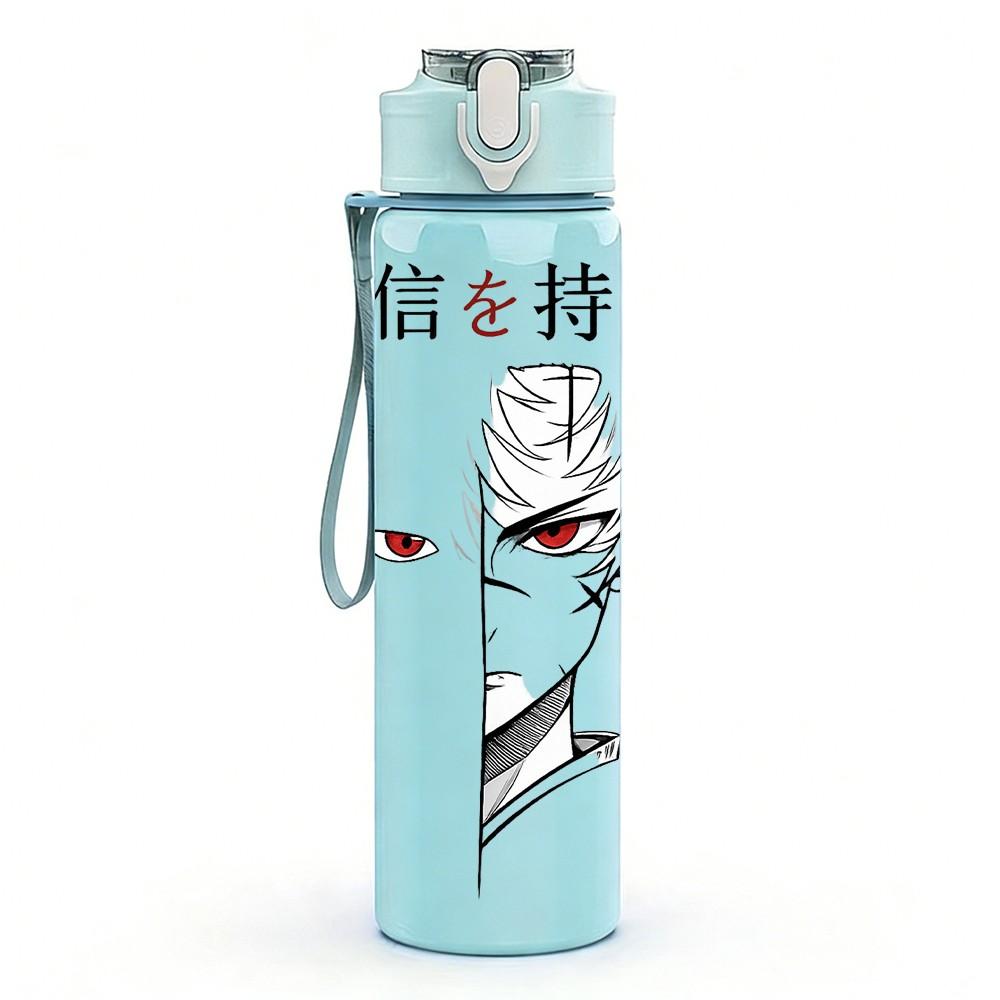 1PC Japanese Samurai Minimal Line Art 750ml Color Plastic Sports Water Bottle Leakproof Flip Straw Lid Suitable for Sports Office Home Use