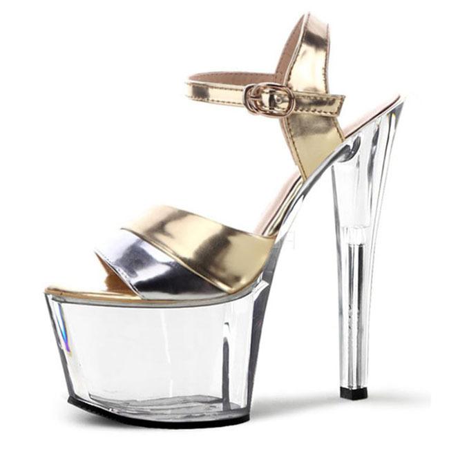 2025 dames sommer høye hæler sandaler, tynne hæler fiskemunn vanntett platå, krystallsko, åpen tå hul patentlær allsidige sko