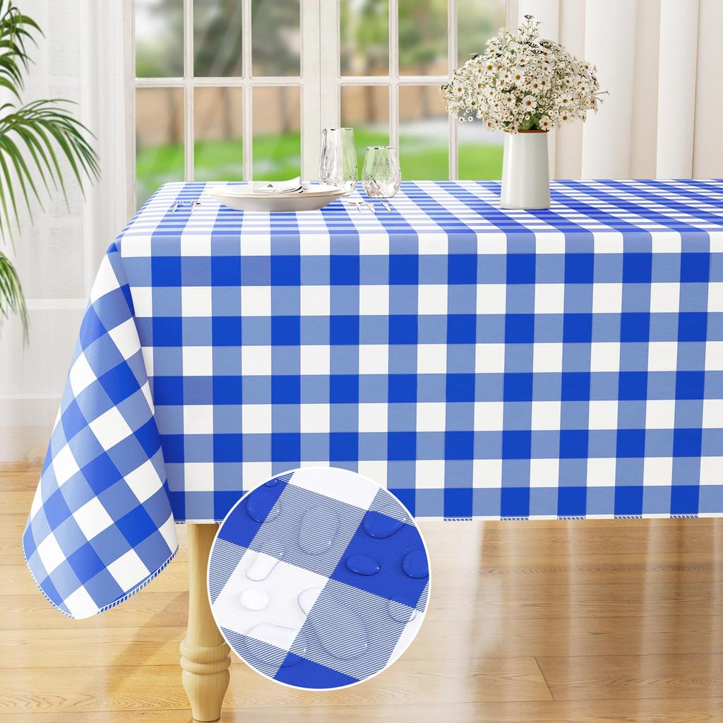 Olanly Rectangle Waterproof Vinyl Table Cloth Buffalo Flannel Backed Tablecloth Wipeable Plastic Table Cover For Easter Kitchen