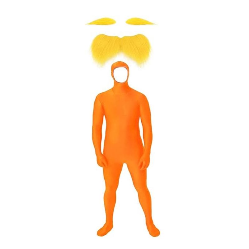 

Tangerine Costume Accessories Open Face Full Bodysuits Yellow Mustache and Eyebrows for World Book Day Halloween Cosplay Adult 170CM