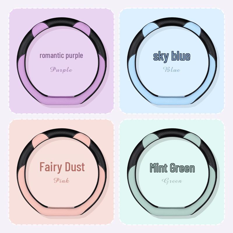 New Carbon Fiber Car Steering Wheel Cover - Cute Cartoon Sport Design, Free Shipping