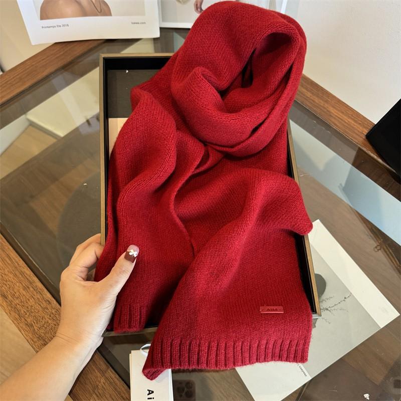 100% Wool Knitted Scarf Women Winter Warm Lightweight Wrap Accessory In Burgundy