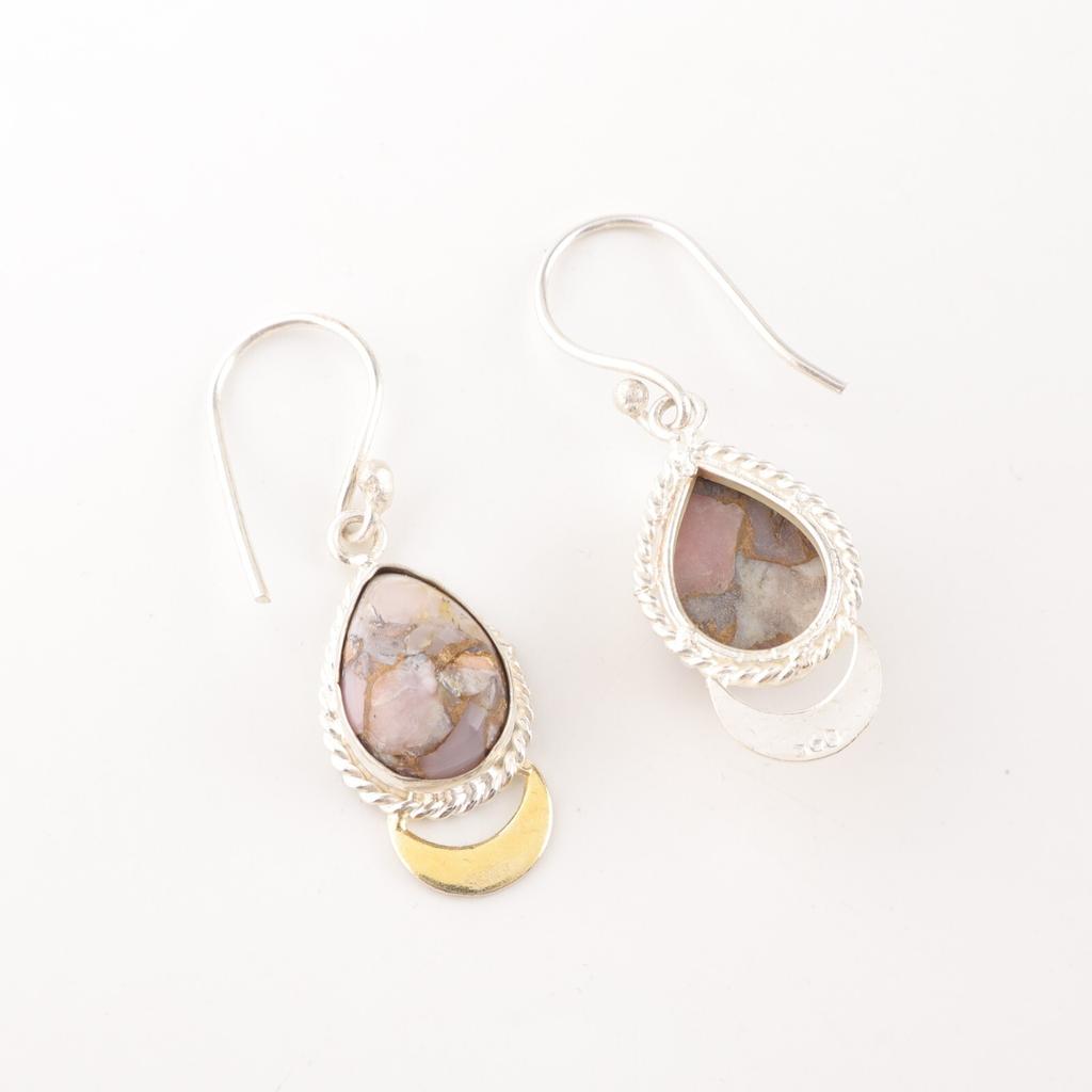 Pink Opal Turquoise Gemstone 925 Sterling Silver Handmade Jewelry Earrings 1.5" EE-162-40
