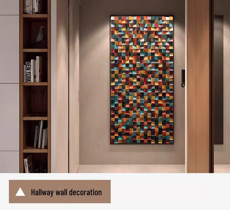3D Solid Wood Mosaic Geometric Abstract Wall Art for TV Background or Entrance Hall