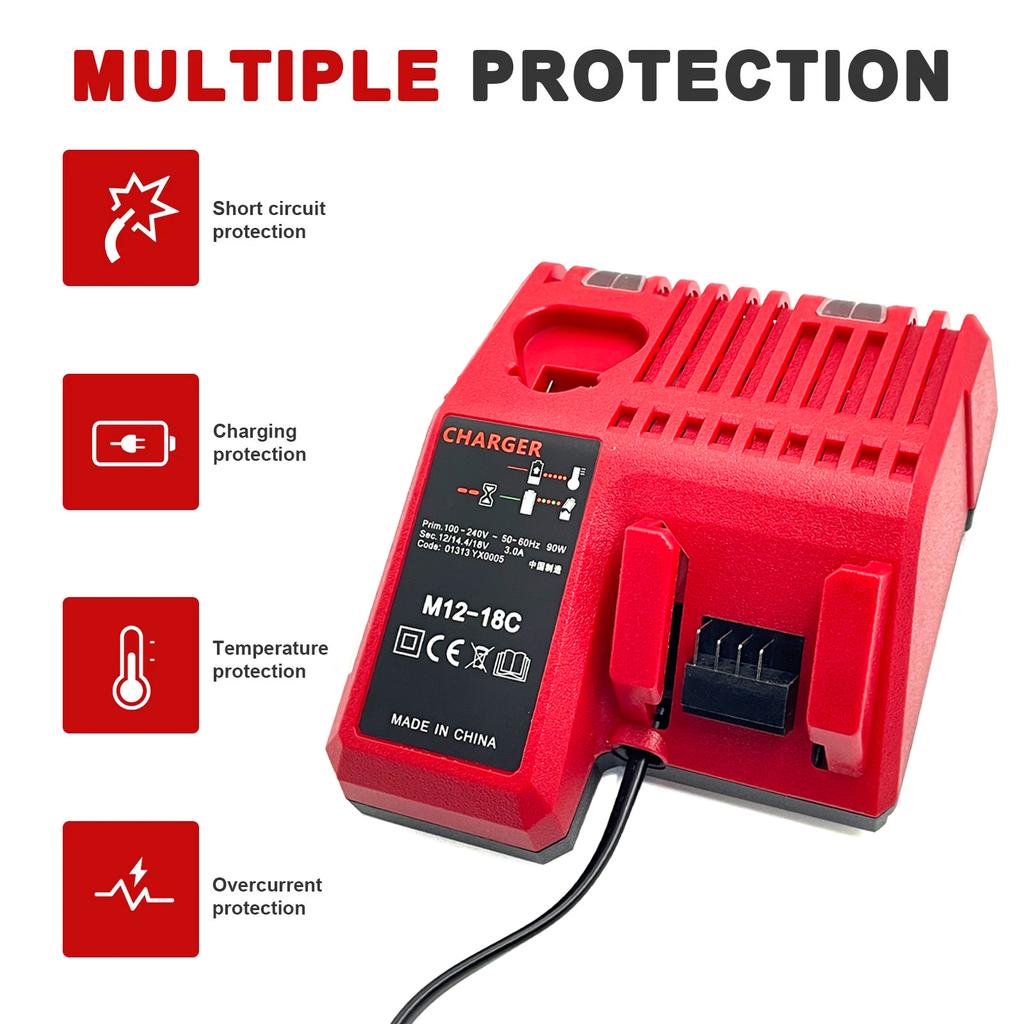 M12-18C Li-ion Battery Charger for Milwaukee 12 V 14.4V 18V C1418C 48-11-1815/1828/1840 M18 M14 M12 Lithium Battery