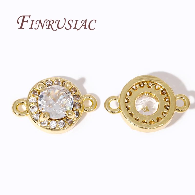 18K Gold Plated Round Charms Connector For Jewelry,Luxury Zircon Crystal Pendant Charm For Earrings Making DIY Accessories
