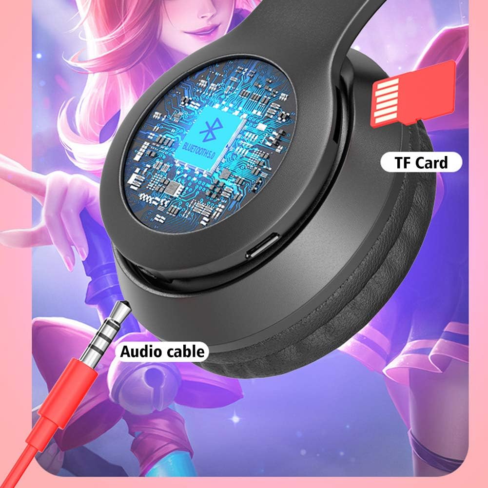 Wireless Ear Headphones, Cat Ear LED Light Up Bluetooth 5.0 Foldable Wireless Gaming Headset, Comfortable Ear Headphone