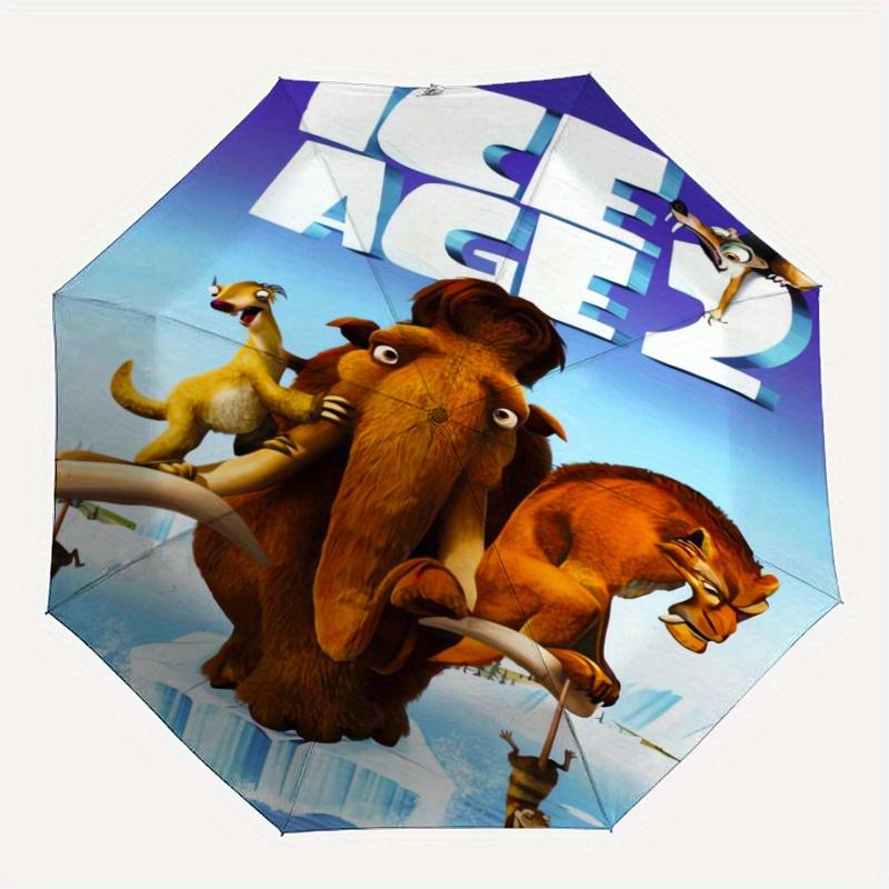 Ice Age 2 Die Schmelze Automatischer Faltbarer Cartoon-Regenschirm - 3-fach faltbares Design, Lebhaftes Cartoon-Muster, Geeignet für Outdoor-Aktivitäten, Ein Geschenk