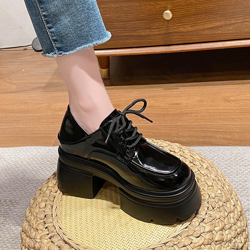 Autumn New Coarse Heel Shoes Women Round Head Front Strap Thick Sole Anti-slip Wear-resistant Low-top Shoes