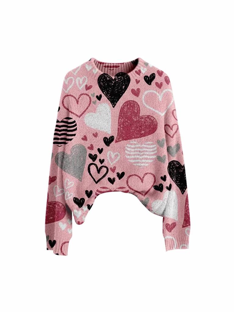 Valentine's Day Heart Long Sleeve Pullover Sweater - European & American Autumn/Winter 2026 Collection