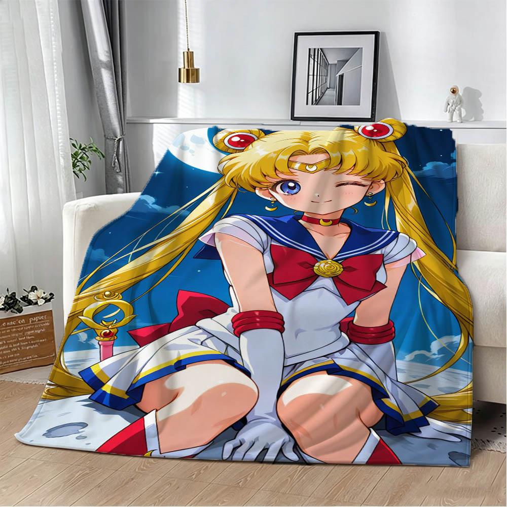 Cute Girl 3D Cartoon S-Sailor Moons Kawaii Flannel Blanket Soft Throw Blanket Art For Home Decor Bedroom Bed Sofa Picnic Gifts