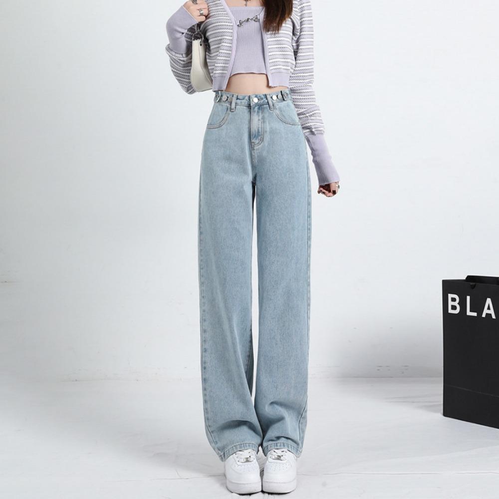 Simple High-waisted Wide-leg Jeans Women's Straight New Spring Loose Drape and Thin Small Floor Pants
