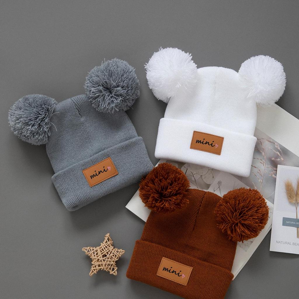 3pcs Kids Knitted Bonnet Bebe Newborn Baby Hat Pompom Cute Winter Hat for Boys Girls Children Warm Beanie Cap 0-3Y