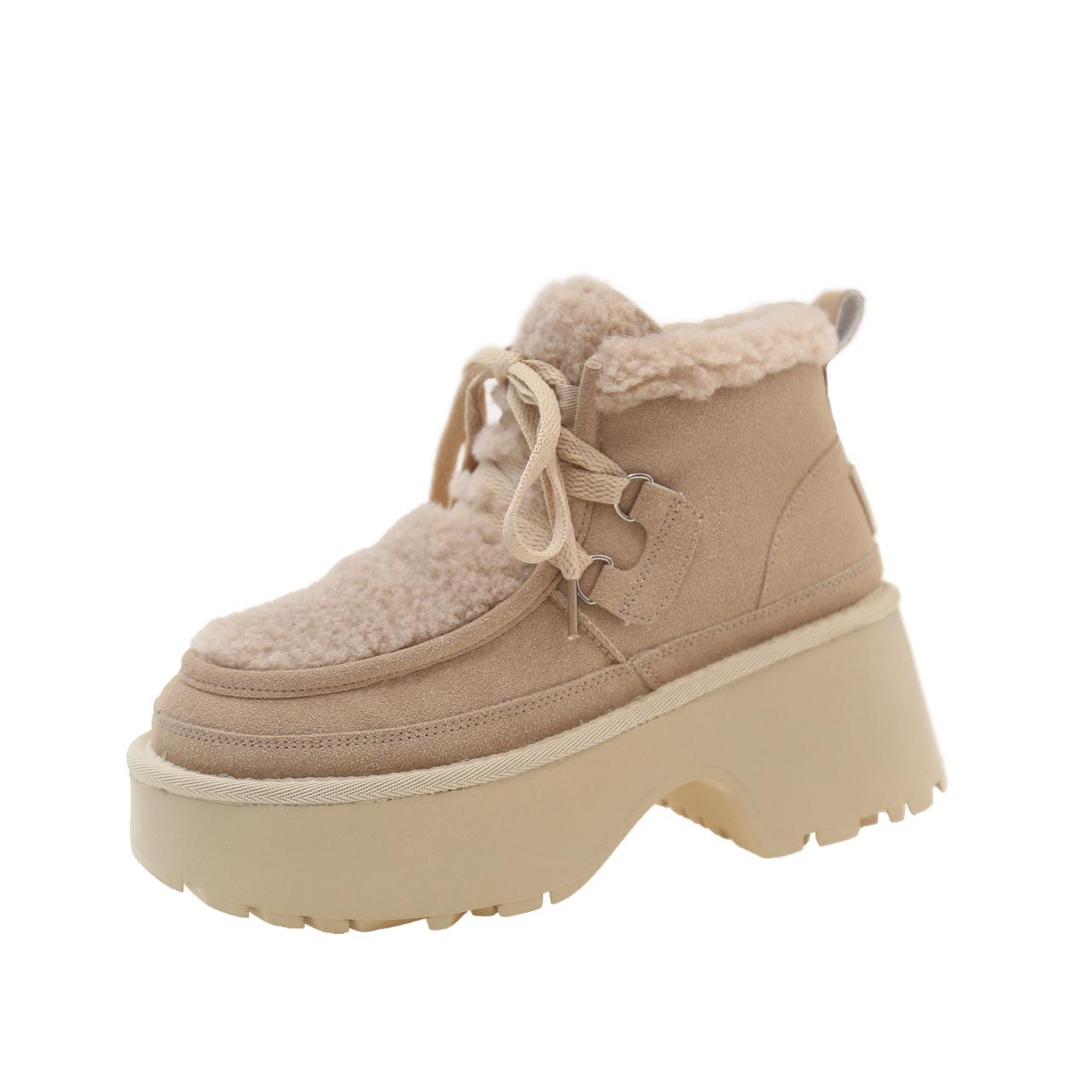

Thick-soled heightened mermaid lace-up wedge heel lamb wool shoes snow boots women s 2024 winter casual high-top shoes 40 хакі