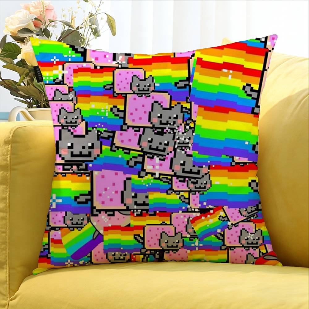 Cute Rainbow Nyan Cat World Various Sizes Square Pillow Case For Car Home Bedchamber Decor