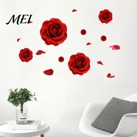 Anniversary Home Decoration Gift Romantic 3D Rose Flower Wall Stickers, Waterproof PVC Decal, Peel And Stick Removable Mural Art Decor, Decals