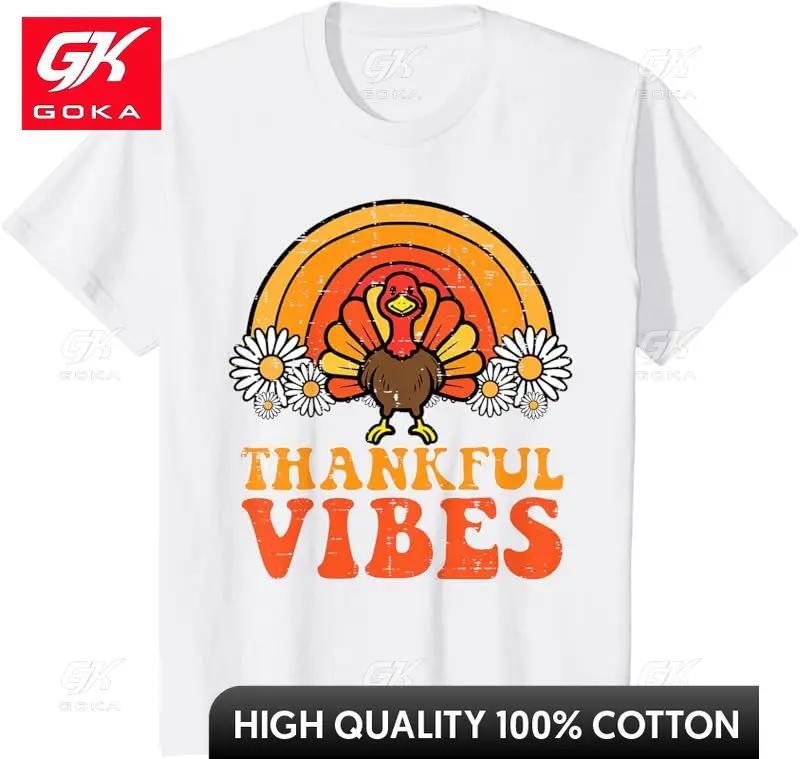 

Turkey Rainbow Fun Retro Thanksgiving T Shirt Womens Tops Graphic Short Sleeve Casual Tees Cool Hip Hop Clothing Unisex T Shirts S