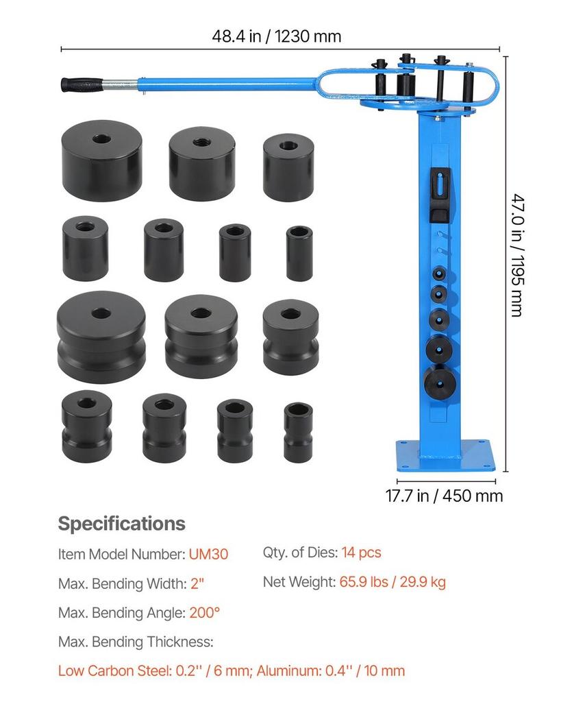 Manual Pipe Bender, Pipe Tube Bender with 14 Bending Dies, 200° Heavy-Duty Tube Bending Tool for Copper Aluminum Iron Pipes, Ideal for HVAC Air