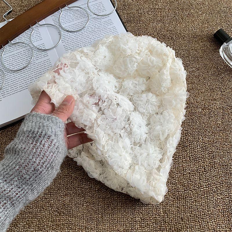 

Шляпа-бини из кружева в горошек для женщин, весенне-летняя, тонкая, дышащая, в корейском стиле, облегающая лицо, тюрбан, большой окружности головы, универсальная шапка one size