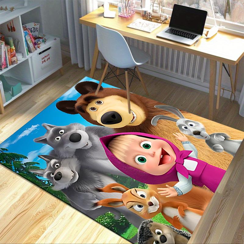 Masha Bear Adventure Carpet For Playroom Bedroom Living Room Sofa Home Decorkids Game Area Rug Nonslip Floor Mat