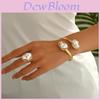 Baroque Pearl Ring And Open Bangle Set For Women With Geometric Metal Design