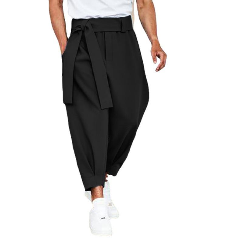 Men's Baggy Pants Casual Streetwear Belt Pure Color Joggers Fashion Harem Pants
