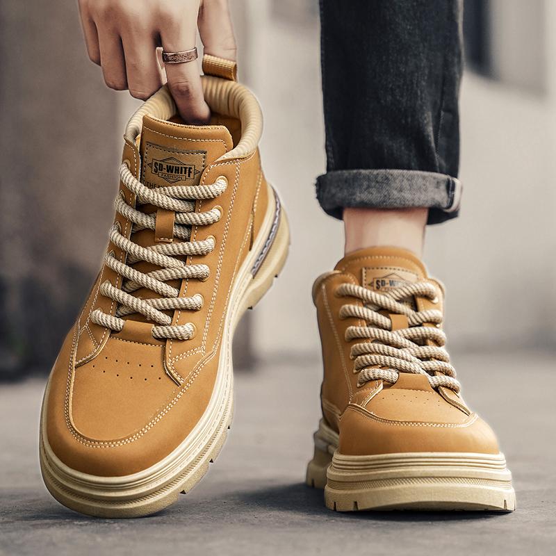 2026 Spring Autumn Men's Boots High Top British Style Casual Men's Shoes Outdoor Non-slip Wear-resistant Short Boot Botas Hombre