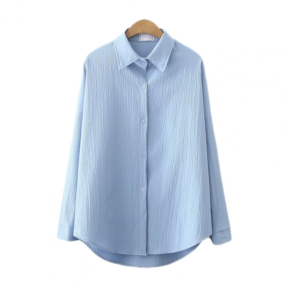 Women's Long Sleeve Shirt Solid Color Button Up Lapel Blouse Breathable Casual Loose Fit Shirt for Work Daily Life Travel