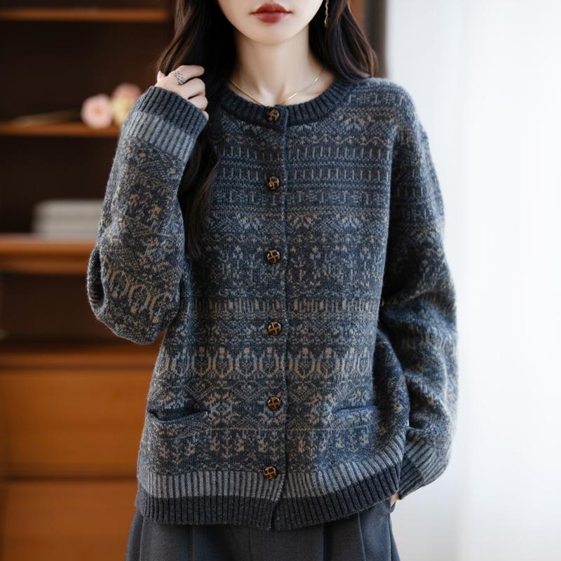 QingHe Cashmere Women's 30% Cashmere Cardigan - Soft & Warm Wool Blend Sweater