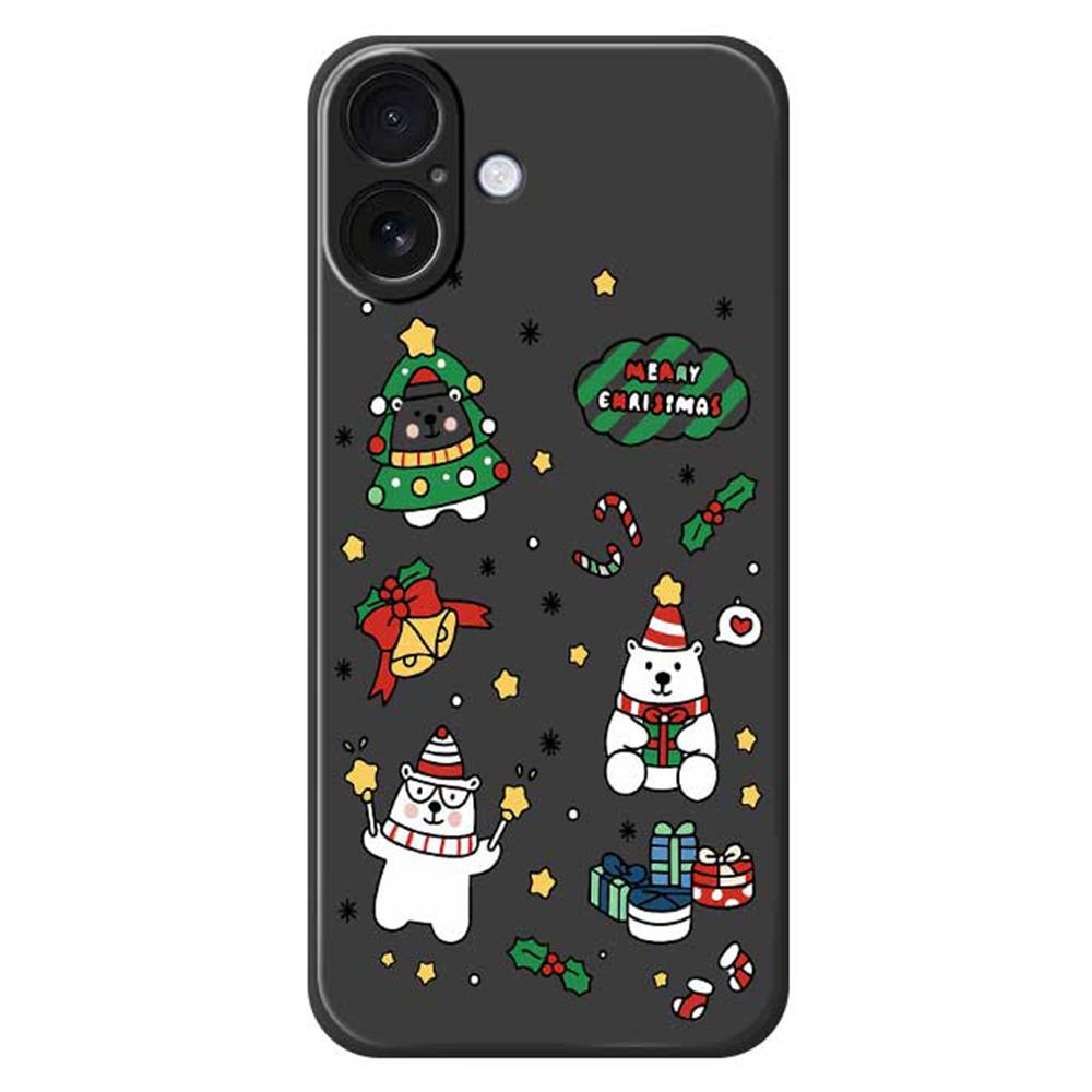 

For iPhone 17 Case Christmas Bears Pattern Printing Straight Edge TPU Phone Back Cover Black