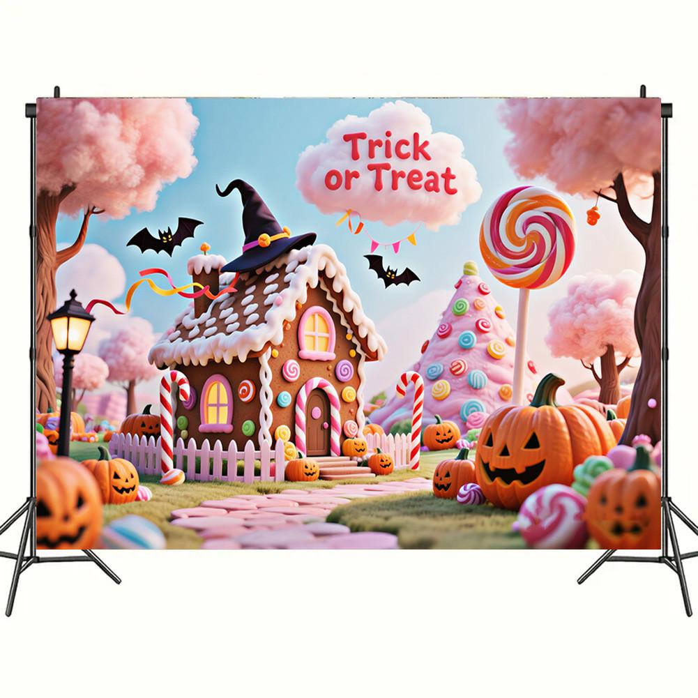 Halloween Wall Art Decor AI Spooky Pumpkin Candy House Gothic Cemetery Poster Horror Fantasy Room Decor Mystery Festive Holiday Background Painting