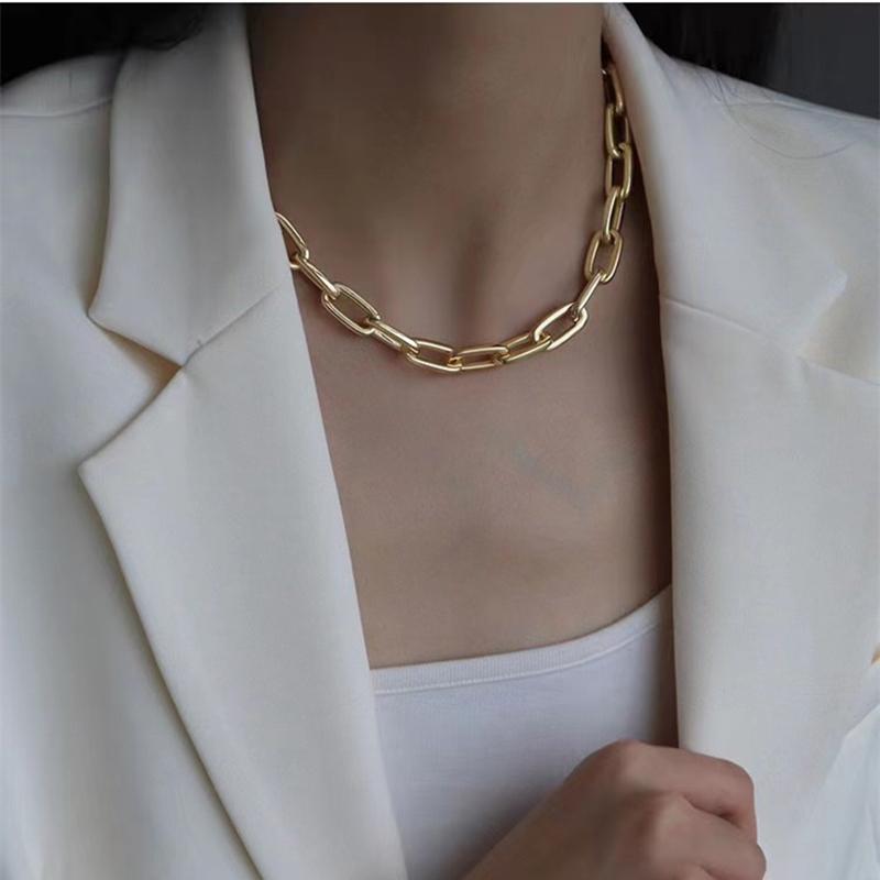Retro Metal Chain Necklace for Women Simple Punk Trendy Chokers Geometric Chunky Short Collarbone Chain Jewelry Gift