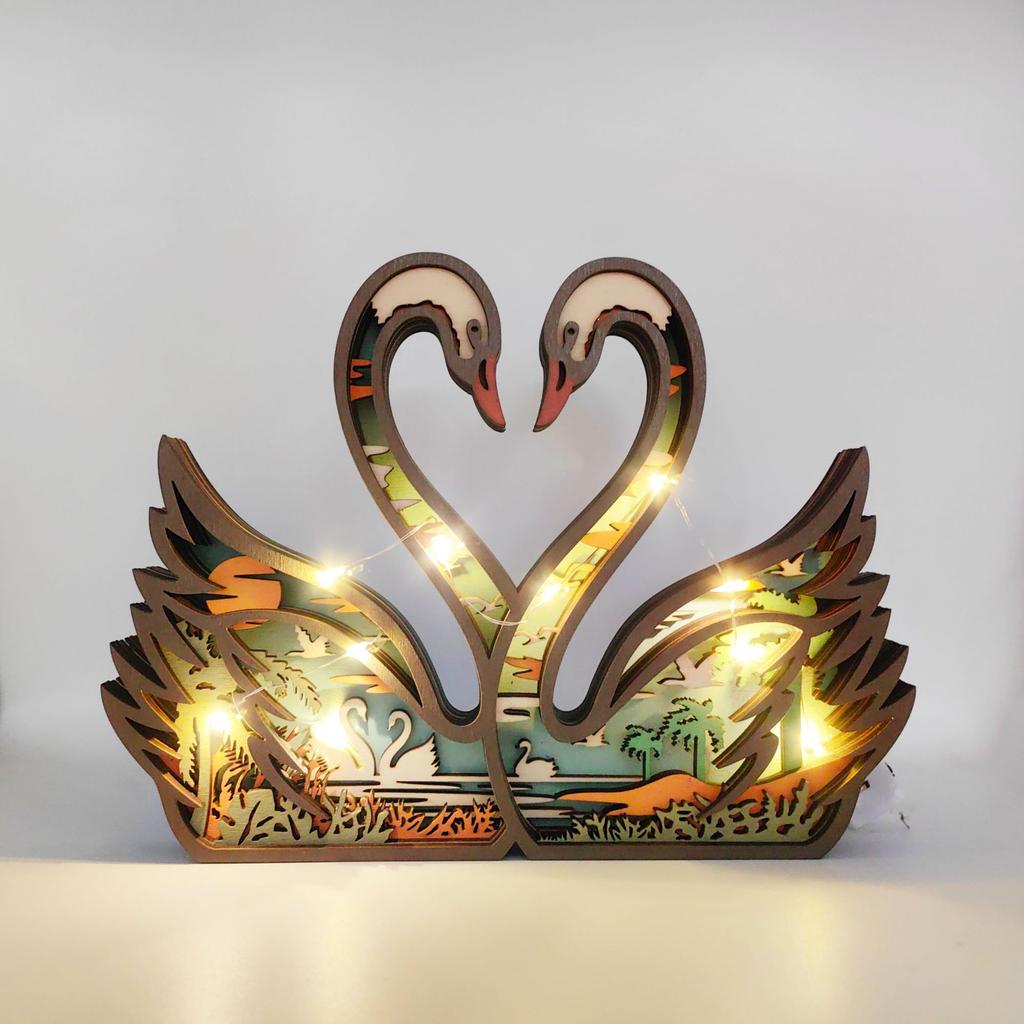 2025 New Nordic Style Creative Wooden Carving Ocean Forest Animals with Lighting Wood Crafts Ornaments Home Accessories