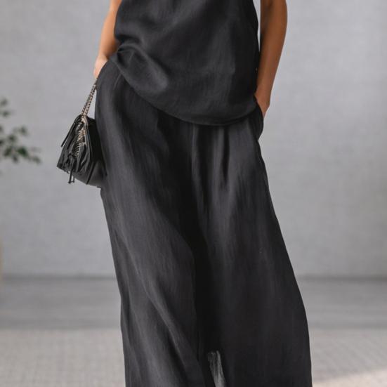 2-teilige Outfits für Damen Sommer One-Shoulder Ärmelloses Oberteil und Weitbeinige Hose Passendes Lounge-Set mit Taschen