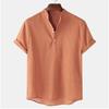 Summer Men's Cotton Linen Breathable Solid Color Short Sleeved Henry Shirt Polo Shirts Men’s