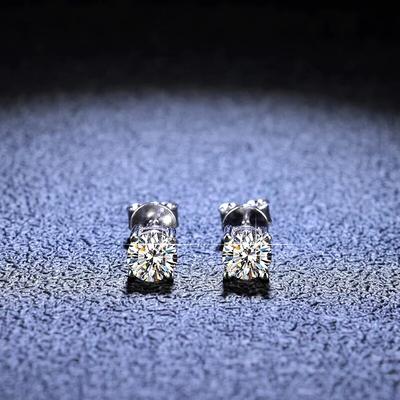 Echte Moissanit-Diamant-Ohrstecker, 925er Sterlingsilber, 18 Karat vergoldet, 4 Zinken-Ohrringe, Hochzeit, edler Schmuck für Frauen